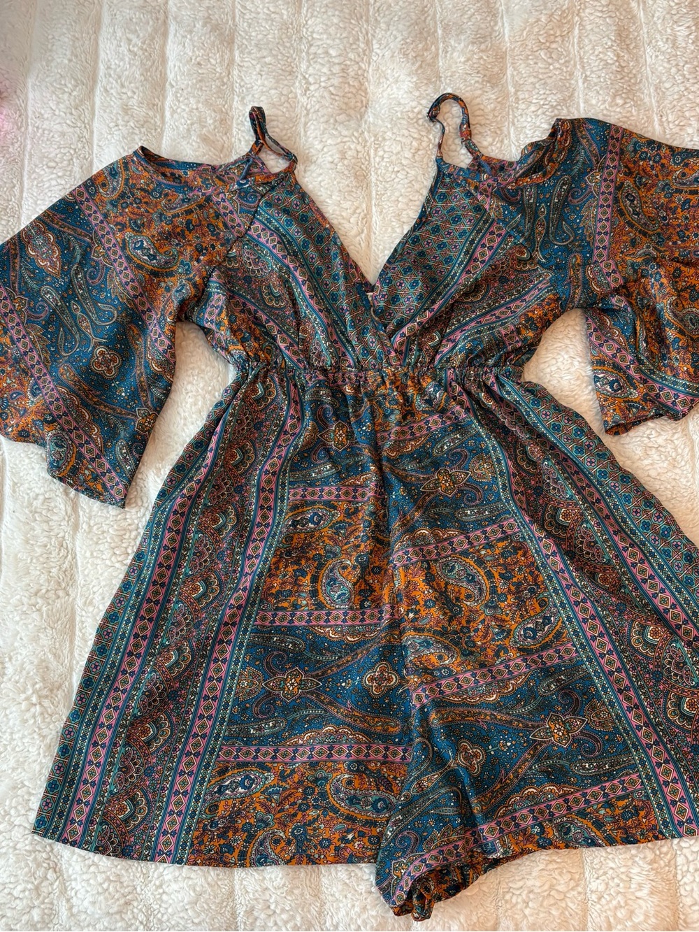 EARTHBOUND Teal Multi Paisley Cold-Shoulder Romper